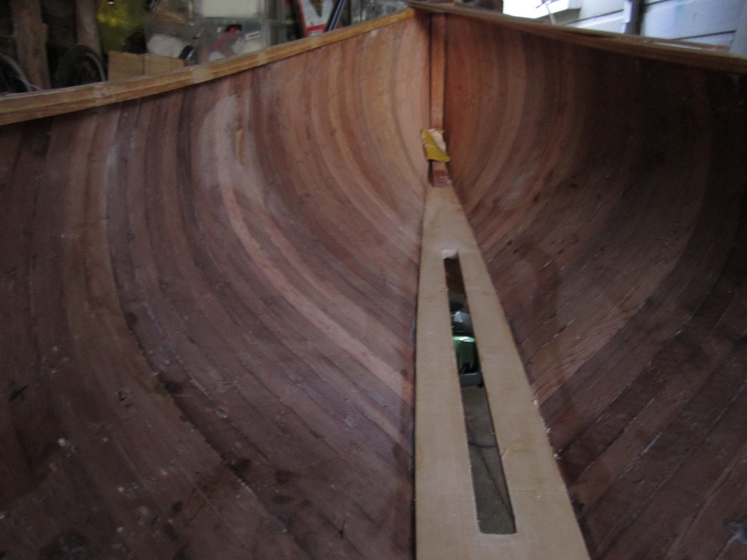 Progress report on the canoe yawl- now housed in an Onehunga garage