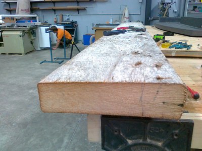 12. oregon beam getting de- nailed for slicing up on a freind's saw